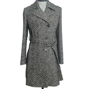 Vintage Wool Blend Black and White Herringbone Pattern Peacoat Size M